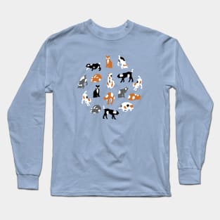 Pattern with cute cartoony cats on pink Long Sleeve T-Shirt